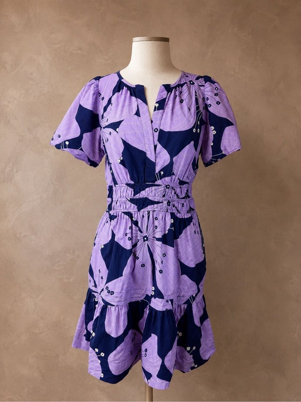 Anthropologie Size M Somerset Mini Dress Purple Floral Tiered Cotton